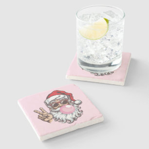 Retro Santa Christmas Blowing Bubble Vintage Stone Coaster