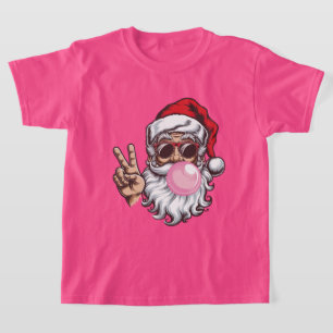 Retro Santa Christmas Blowing Bubble Vintage T-Shirt