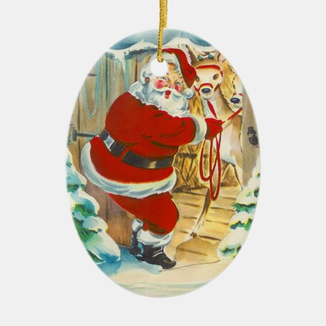 Retro Santa Christmas Ornament (Front)