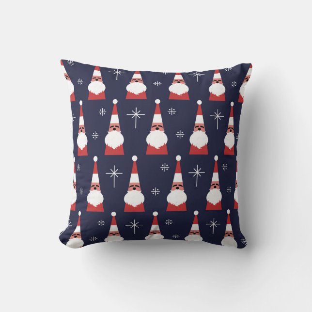 Retro Santa Christmas Red Pattern Throw Pillow (Front)