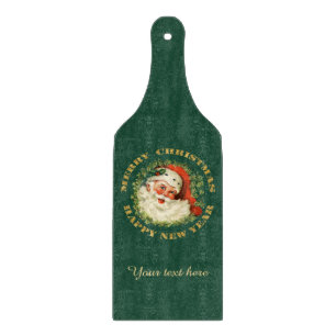 Retro Santa Circle Wreath Personalized Cutting Board