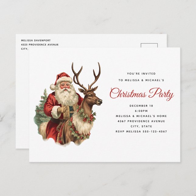 Retro Santa Classic Traditional Christmas Party Postcard (Front/Back)