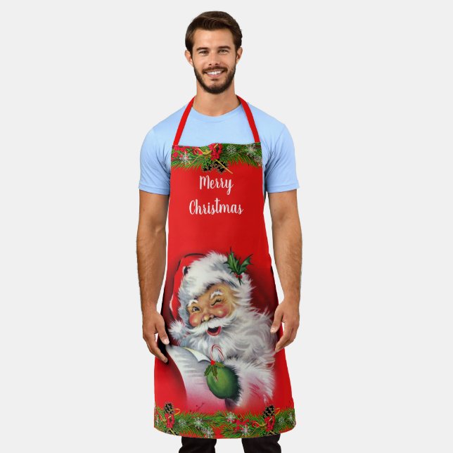 Retro Santa Claus Adult or Kids Christmas Red  Apron (Worn)