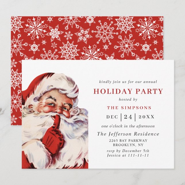 Retro Santa Claus Christmas Holiday Party Invitation (Front/Back)