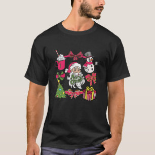 Retro Santa Claus Coquette Bow Pink Christmas Wome T-Shirt
