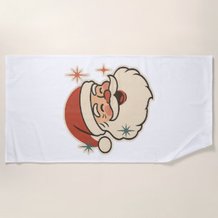 Retro Santa Claus Face – Vintage Christmas Holiday Beach Towel