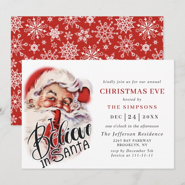 Retro Santa Claus Holiday CHRISTMAS EVE Invitation (Front/Back)