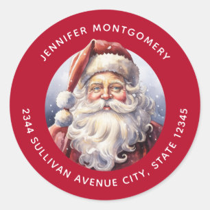 Retro Santa Claus in a Red Hat Christmas - Address Classic Round Sticker