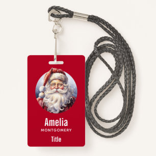 Retro Santa Claus in a Red Hat Christmas Badge