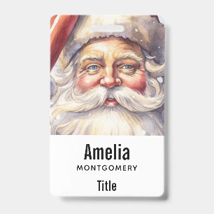 Retro Santa Claus in a Red Hat Christmas Badge