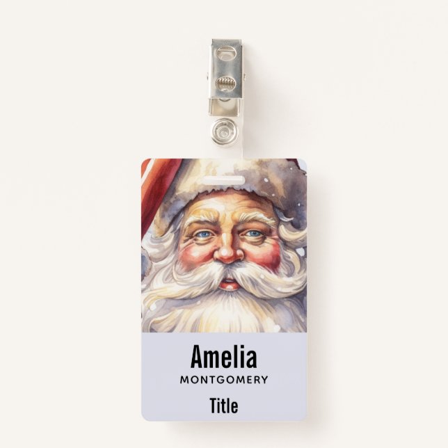 Retro Santa Claus in a Red Hat Christmas Badge (Front with Clip)
