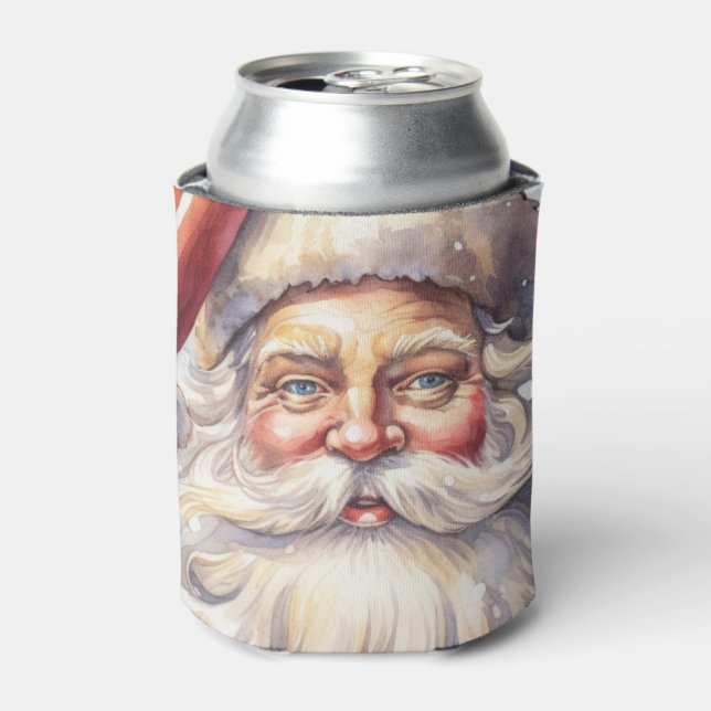 Retro Santa Claus in a Red Hat Christmas Can Cooler (Can Front)