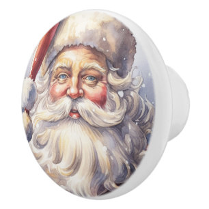 Retro Santa Claus in a Red Hat Christmas Ceramic Knob