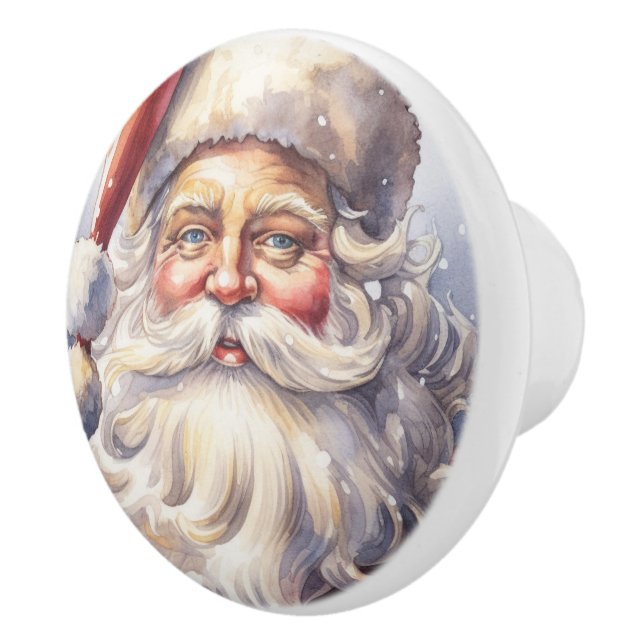 Retro Santa Claus in a Red Hat Christmas Ceramic Knob (Right)