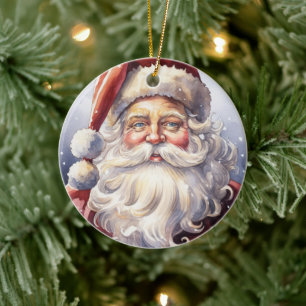 Retro Santa Claus in a Red Hat Christmas Ceramic Ornament