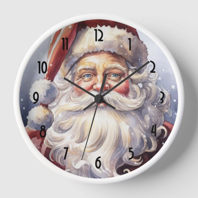 Retro Santa Claus in a Red Hat Christmas Clock (Front)