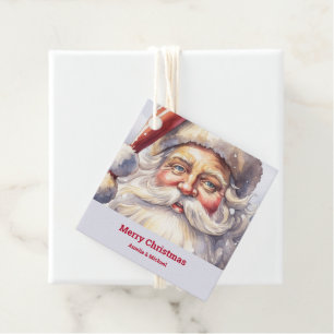 Retro Santa Claus in a Red Hat Christmas Favour Tags