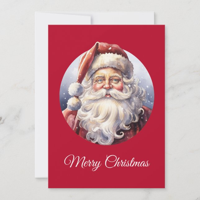 Retro Santa Claus in a Red Hat Christmas Holiday Card (Front)