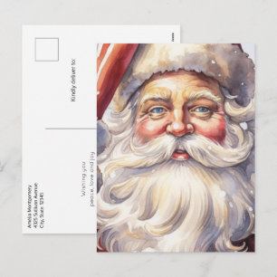 Retro Santa Claus in a Red Hat Christmas Holiday Postcard