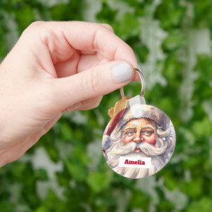 Retro Santa Claus in a Red Hat Christmas Keychain