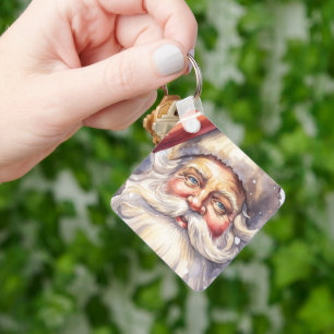 Retro Santa Claus in a Red Hat Christmas Keychain