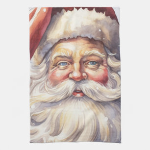 Retro Santa Claus in a Red Hat Christmas Kitchen Towel