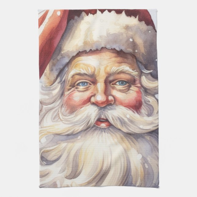 Retro Santa Claus in a Red Hat Christmas Kitchen Towel (Vertical)