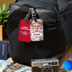 Retro Santa Claus in a Red Hat Christmas Luggage Tag