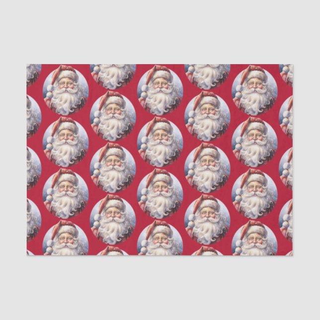 Retro Santa Claus in a Red Hat Christmas Pattern Tissue Paper (Front)