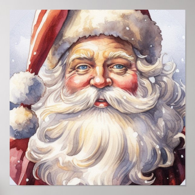 Retro Santa Claus in a Red Hat Christmas Poster (Front)