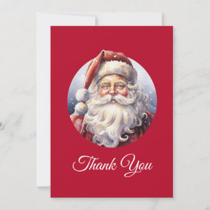 Retro Santa Claus in a Red Hat Christmas Thank You Card