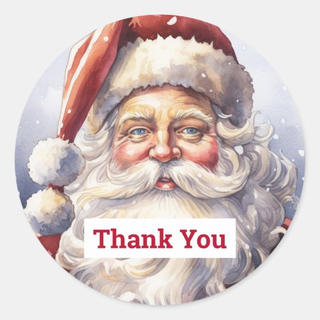 Retro Santa Claus in a Red Hat Christmas Thank You Classic Round Sticker (Front)