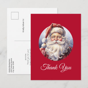 Retro Santa Claus in a Red Hat Christmas Thank You Postcard