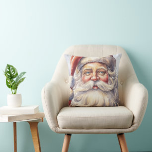 Retro Santa Claus in a Red Hat Christmas Throw Pillow