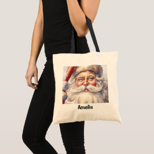 Retro Santa Claus in a Red Hat Christmas Tote Bag