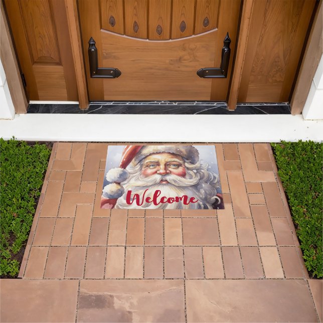 Retro Santa Claus in a Red Hat Christmas Welcome Doormat (Outdoor)