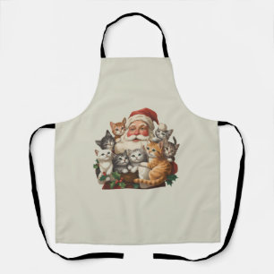 Retro Santa Claus & Kittens Christmas Winter 90s  Apron
