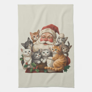 Retro Santa Claus & Kittens Christmas Winter 90s Kitchen Towel