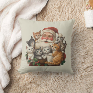 Retro Santa Claus & Kittens Christmas Winter 90s  Throw Pillow