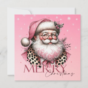 Retro Santa Claus Merry Christmas In Pink Holiday Card