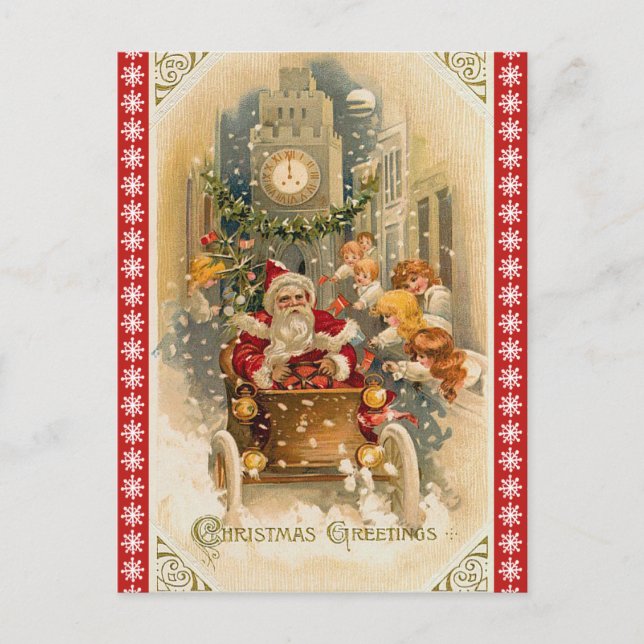 Retro Santa Claus Midnight Run Christmas Holiday Postcard (Front)