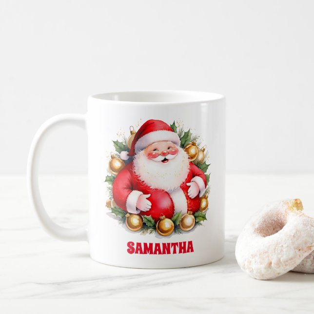Retro Santa Claus Noël Enfants Chocolat Chaud Mug (Avec donut)