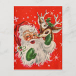 Retro Santa Claus & Reindeer Christmas Postcard<br><div class="desc">Retro Santa Claus & Reindeer Christmas Postcard</div>