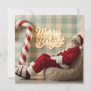Retro Santa Claus Relaxing in a Fuzzy Chair Holiday Card