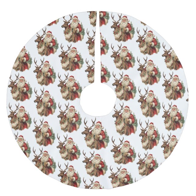 Retro Santa Claus Riding a Reindeer Pattern Brushed Polyester Tree Skirt (Front)