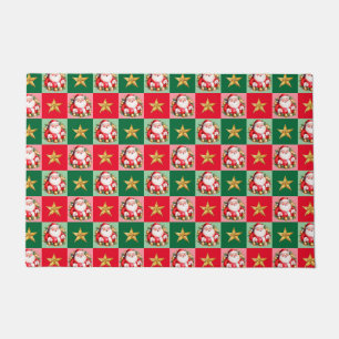 Retro Santa Claus Tartan Plaid Christmas Doormat