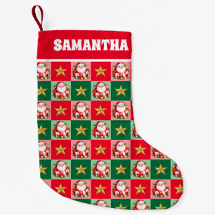 Retro Santa Claus Tartan Plaid Christmas Stocking