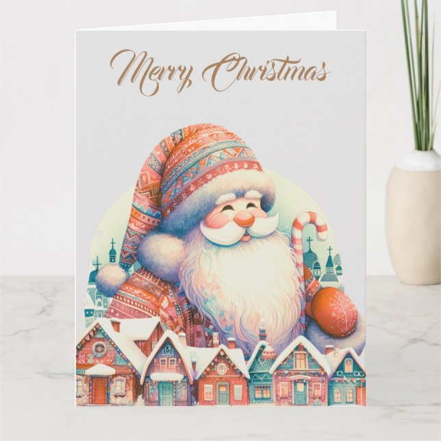 Retro Santa Claus Village Card (Front)