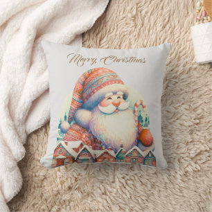 Retro Santa Claus Village Throw Pillow