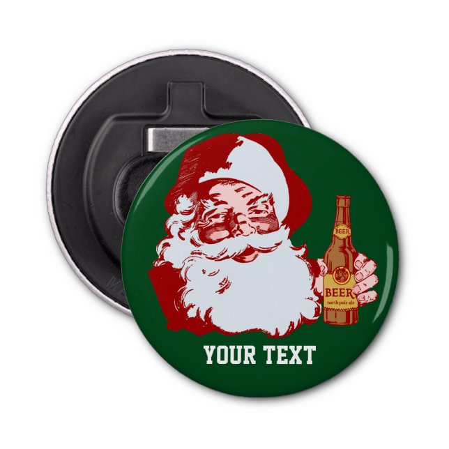 Retro Santa Claus with a Beer Christmas Custom Bottle Opener (Front)